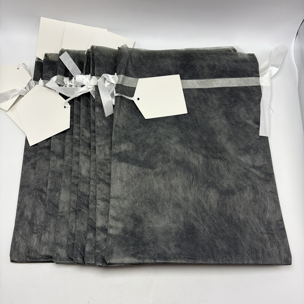Amazon Fabric Gift Bag Lot Of 10 Gray Drawstring 12" x 10" New